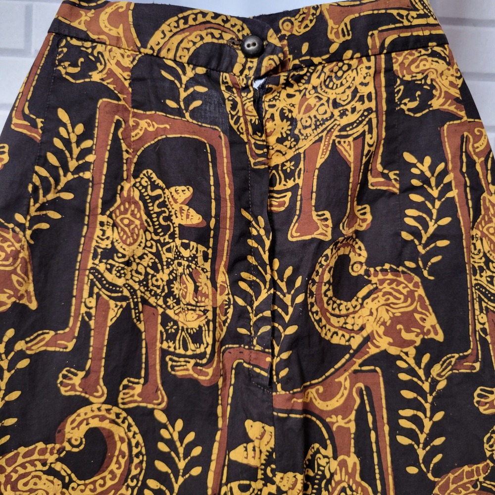 Vtg 70s Maxi Skirt Indonesian Figural Print Size Sz M Metal Zip Boho Resort - Picture 5 of 10